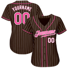 Загрузить изображение в средство просмотра галереи, Custom Brown White Pinstripe Pink-White Authentic Baseball Jersey