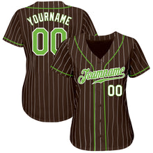 Загрузить изображение в средство просмотра галереи, Custom Brown White Pinstripe Neon Green-White Authentic Baseball Jersey