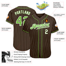 Загрузить изображение в средство просмотра галереи, Custom Brown White Pinstripe Neon Green-White Authentic Baseball Jersey