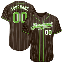 Загрузить изображение в средство просмотра галереи, Custom Brown White Pinstripe Neon Green-White Authentic Baseball Jersey