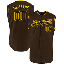 Загрузить изображение в средство просмотра галереи, Custom Brown Brown-Gold Authentic Sleeveless Baseball Jersey