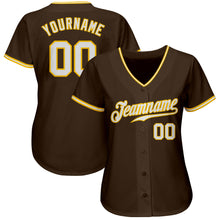 Загрузить изображение в средство просмотра галереи, Custom Brown White-Gold Authentic Baseball Jersey
