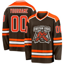 Laden Sie das Bild in den Galerie-Viewer, Custom Brown Orange-White Hockey Jersey