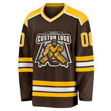 Charger l'image dans la galerie, Custom Brown Gold-White Hockey Jersey