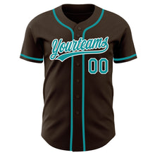 Laden Sie das Bild in den Galerie-Viewer, Custom Brown Teal-White Authentic Baseball Jersey