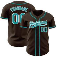 Laden Sie das Bild in den Galerie-Viewer, Custom Brown Teal-White Authentic Baseball Jersey