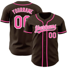 Laden Sie das Bild in den Galerie-Viewer, Custom Brown Pink-White Authentic Baseball Jersey