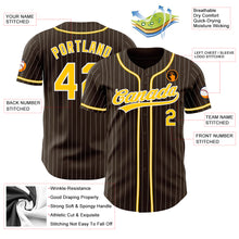 Load image into Gallery viewer, Custom Brown White Pinstripe Gold Authentic Baseball Jersey
