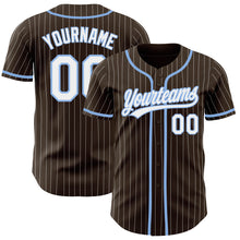 Загрузить изображение в средство просмотра галереи, Custom Brown White Pinstripe Light Blue Authentic Baseball Jersey