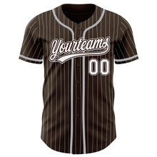 Загрузить изображение в средство просмотра галереи, Custom Brown White Pinstripe Gray Authentic Baseball Jersey
