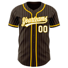 Загрузить изображение в средство просмотра галереи, Custom Brown White Pinstripe Yellow Authentic Baseball Jersey