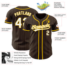 Load image into Gallery viewer, Custom Brown White Pinstripe Yellow Authentic Baseball Jersey
