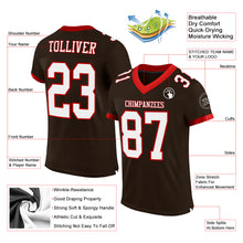 Laden Sie das Bild in den Galerie-Viewer, Custom Brown White-Red Mesh Authentic Football Jersey