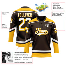 Charger l'image dans la galerie, Custom Brown White-Gold Hockey Lace Neck Jersey
