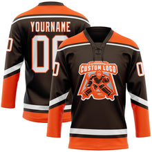 Charger l'image dans la galerie, Custom Brown White-Orange Hockey Lace Neck Jersey