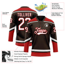 Charger l'image dans la galerie, Custom Brown White-Red Hockey Lace Neck Jersey