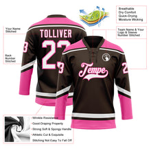 Charger l'image dans la galerie, Custom Brown White-Pink Hockey Lace Neck Jersey