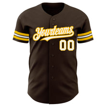 Charger l'image dans la galerie, Custom Brown White-Gold Authentic Baseball Jersey