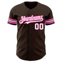 Charger l'image dans la galerie, Custom Brown White-Pink Authentic Baseball Jersey