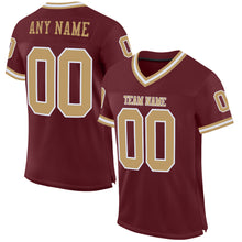 Load image into Gallery viewer, Custom Burgundy Old Gold-White Mesh Authentic Throwback Football Jersey