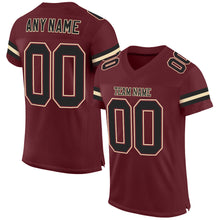 Load image into Gallery viewer, Custom Burgundy Black-Cream Mesh Authentic Football Jersey