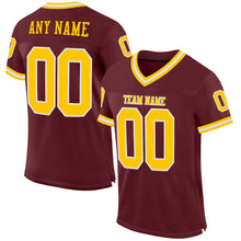 Load image into Gallery viewer, Custom Burgundy Gold-White Mesh Authentic Throwback Football Jersey