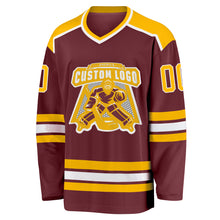 Загрузить изображение в средство просмотра галереи, Custom Burgundy Gold-White Hockey Jersey