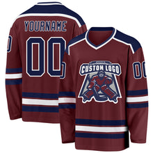 Load image into Gallery viewer, Custom Burgundy Navy-White Hockey Jersey