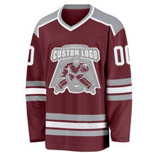 Загрузить изображение в средство просмотра галереи, Custom Burgundy White-Gray Hockey Jersey