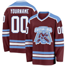 Загрузить изображение в средство просмотра галереи, Custom Burgundy White-Light Blue Hockey Jersey