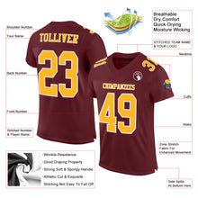 Load image into Gallery viewer, Custom Burgundy Gold-White Mesh Authentic Football Jersey