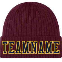 Load image into Gallery viewer, Custom Burgundy Navy-Gold Stitched Cuffed Knit Hat