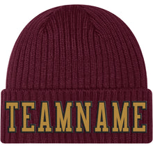 Load image into Gallery viewer, Custom Burgundy Old Gold-Black Stitched Cuffed Knit Hat
