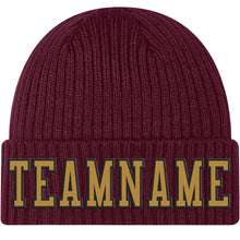 Charger l'image dans la galerie, Custom Burgundy Old Gold-Black Stitched Cuffed Knit Hat