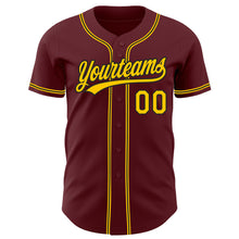 Laden Sie das Bild in den Galerie-Viewer, Custom Burgundy Yellow-Black Authentic Baseball Jersey