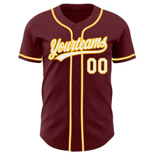 Load image into Gallery viewer, Custom Burgundy White-Gold Authentic Baseball Jersey
