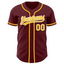 Load image into Gallery viewer, Custom Burgundy Gold-White Authentic Baseball Jersey
