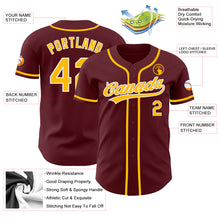 Load image into Gallery viewer, Custom Burgundy Gold-White Authentic Baseball Jersey
