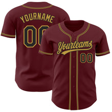 Load image into Gallery viewer, Custom Burgundy Black-Old Gold Authentic Baseball Jersey
