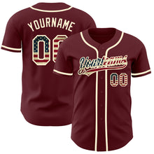 Laden Sie das Bild in den Galerie-Viewer, Custom Burgundy Vintage USA Flag-Cream Authentic Baseball Jersey