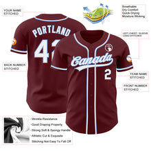 Laden Sie das Bild in den Galerie-Viewer, Custom Burgundy White-Light Blue Authentic Baseball Jersey