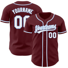 Laden Sie das Bild in den Galerie-Viewer, Custom Burgundy White-Light Blue Authentic Baseball Jersey