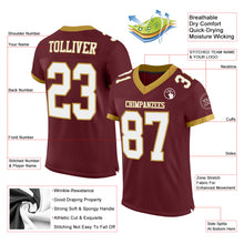 Load image into Gallery viewer, Custom Burgundy White-Old Gold Mesh Authentic Football Jersey