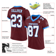 Load image into Gallery viewer, Custom Burgundy White-Powder Blue Mesh Authentic Football Jersey