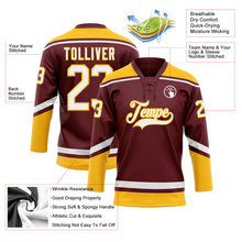 Load image into Gallery viewer, Custom Burgundy White-Gold Hockey Lace Neck Jersey