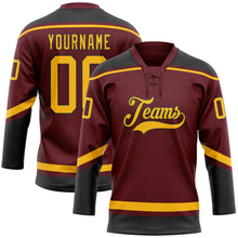 Загрузить изображение в средство просмотра галереи, Custom Burgundy Gold-Black Hockey Lace Neck Jersey