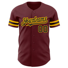 Load image into Gallery viewer, Custom Burgundy Black-Gold Authentic Baseball Jersey
