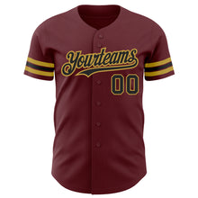 Загрузить изображение в средство просмотра галереи, Custom Burgundy Black-Old Gold Authentic Baseball Jersey