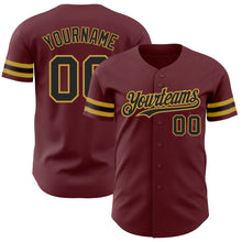 Load image into Gallery viewer, Custom Burgundy Black-Old Gold Authentic Baseball Jersey
