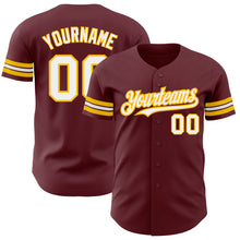 Load image into Gallery viewer, Custom Burgundy White-Gold Authentic Baseball Jersey
